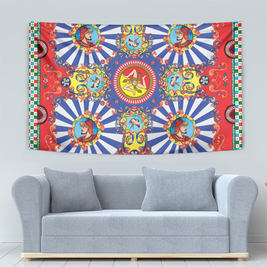 Carretto Siciliano Folk Art Tapestry Trinacria Symbol Italian Pattern