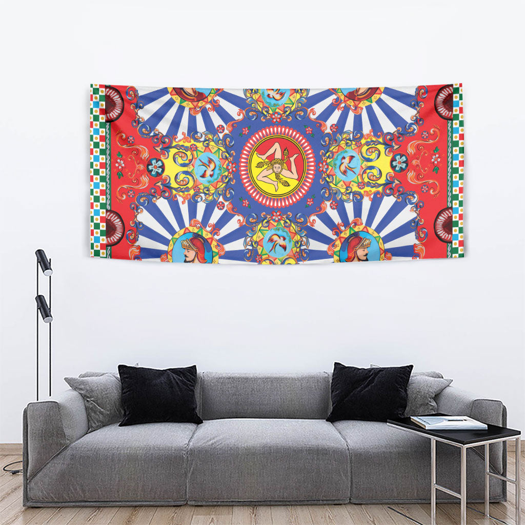 Carretto Siciliano Folk Art Tapestry Trinacria Symbol Italian Pattern