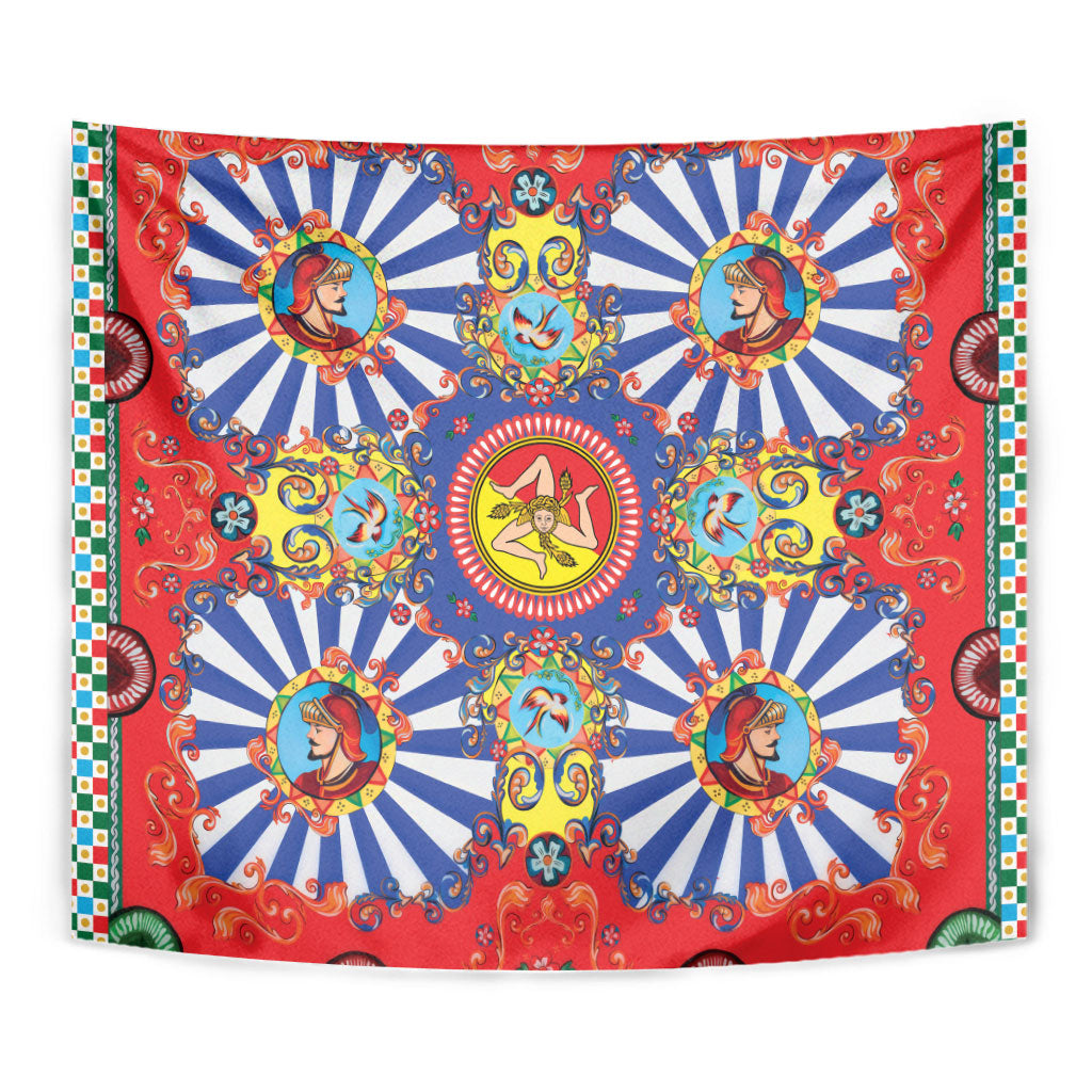 Carretto Siciliano Folk Art Tapestry Trinacria Symbol Italian Pattern