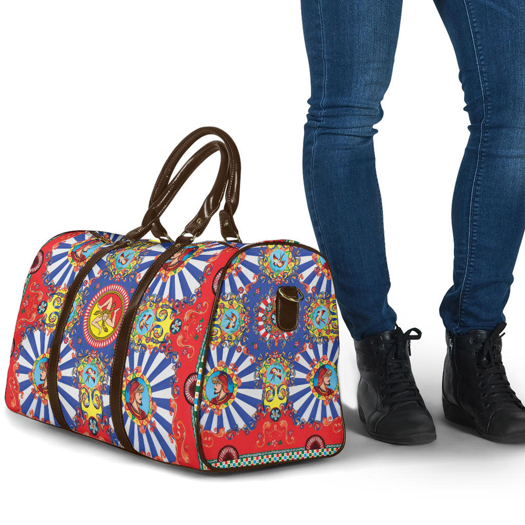 Carretto Siciliano Folk Art Travel Bag Trinacria Symbol Italian Pattern