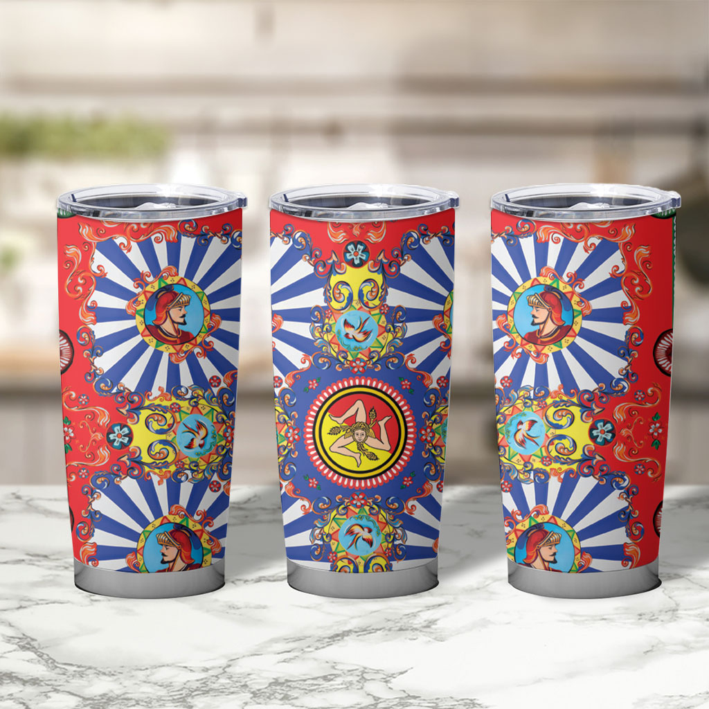 Carretto Siciliano Folk Art Tumbler Cup Trinacria Symbol Italian Pattern
