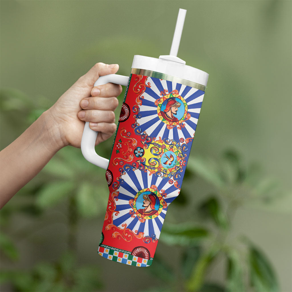 Carretto Siciliano Folk Art Tumbler With Handle Trinacria Symbol Italian Pattern