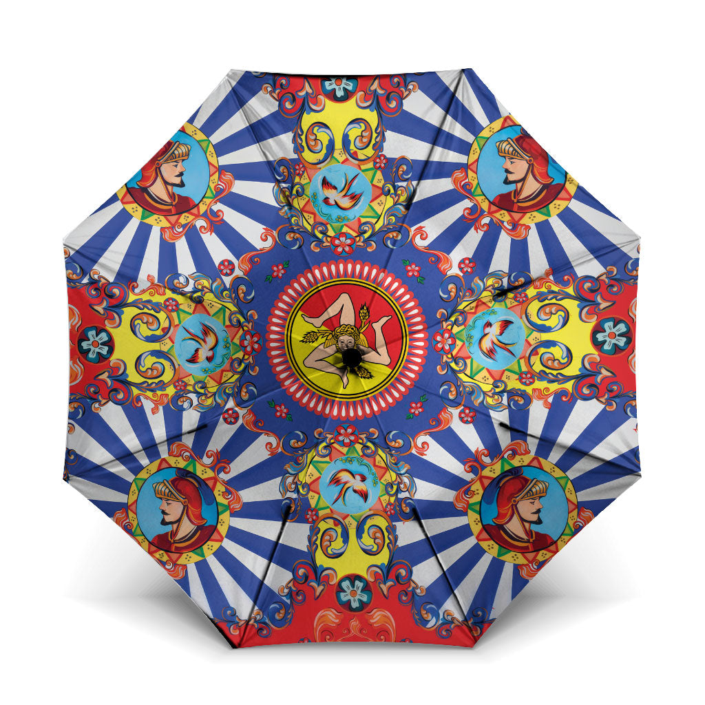 Carretto Siciliano Folk Art Umbrella Trinacria Symbol Italian Pattern