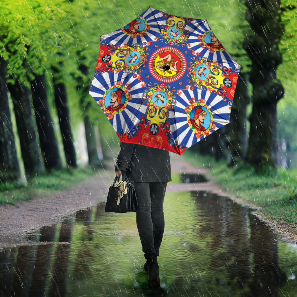 Carretto Siciliano Folk Art Umbrella Trinacria Symbol Italian Pattern