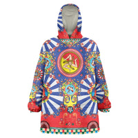 Carretto Siciliano Folk Art Wearable Blanket Hoodie Trinacria Symbol Italian Pattern