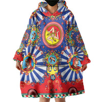 Carretto Siciliano Folk Art Wearable Blanket Hoodie Trinacria Symbol Italian Pattern