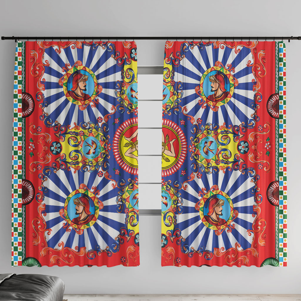 Carretto Siciliano Folk Art Window Curtain Trinacria Symbol Italian Pattern