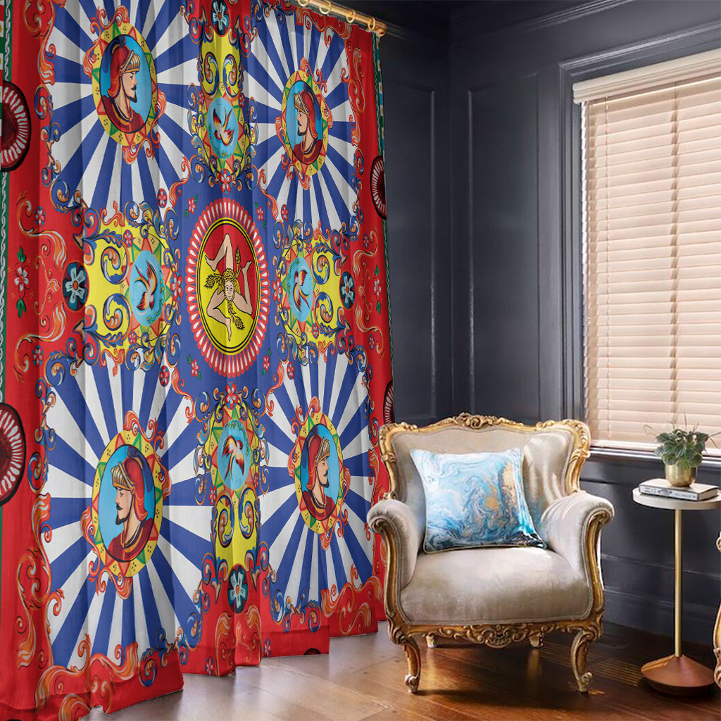 Carretto Siciliano Folk Art Window Curtain Trinacria Symbol Italian Pattern