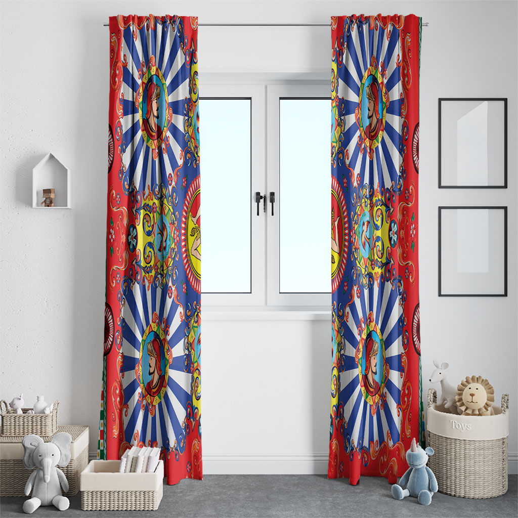 Carretto Siciliano Folk Art Window Curtain Trinacria Symbol Italian Pattern