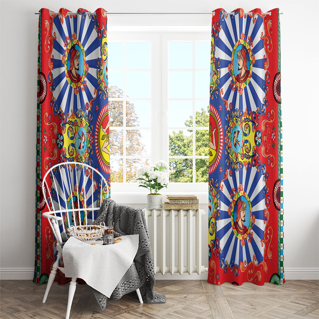 Carretto Siciliano Folk Art Window Curtain Trinacria Symbol Italian Pattern