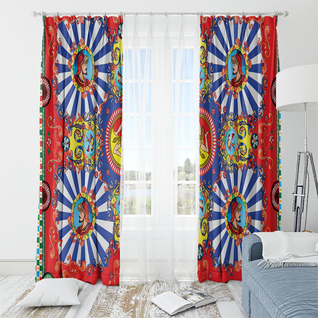 Carretto Siciliano Folk Art Window Curtain Trinacria Symbol Italian Pattern