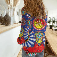 Carretto Siciliano Folk Art Women Casual Shirt Trinacria Symbol Italian Pattern