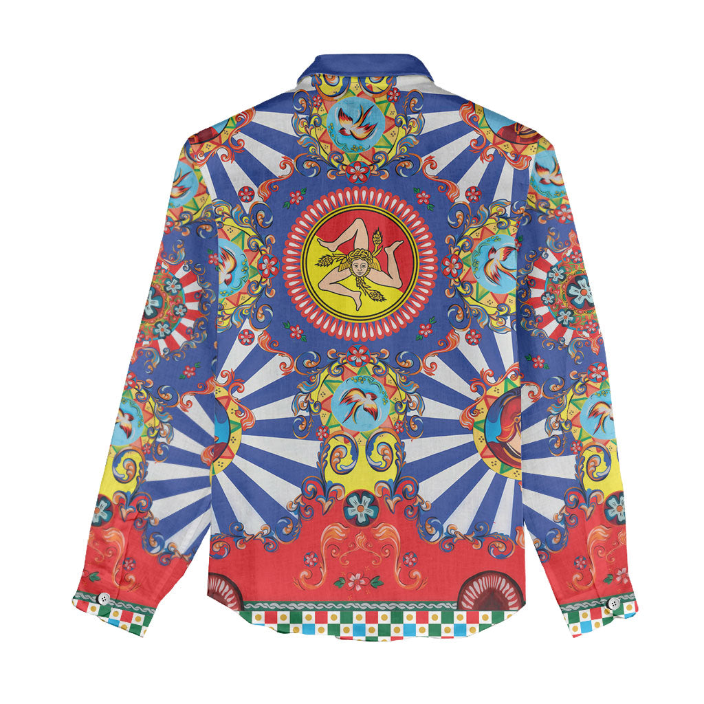 Carretto Siciliano Folk Art Women Casual Shirt Trinacria Symbol Italian Pattern