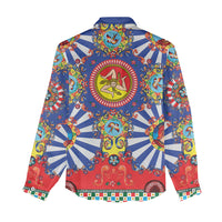 Carretto Siciliano Folk Art Women Casual Shirt Trinacria Symbol Italian Pattern