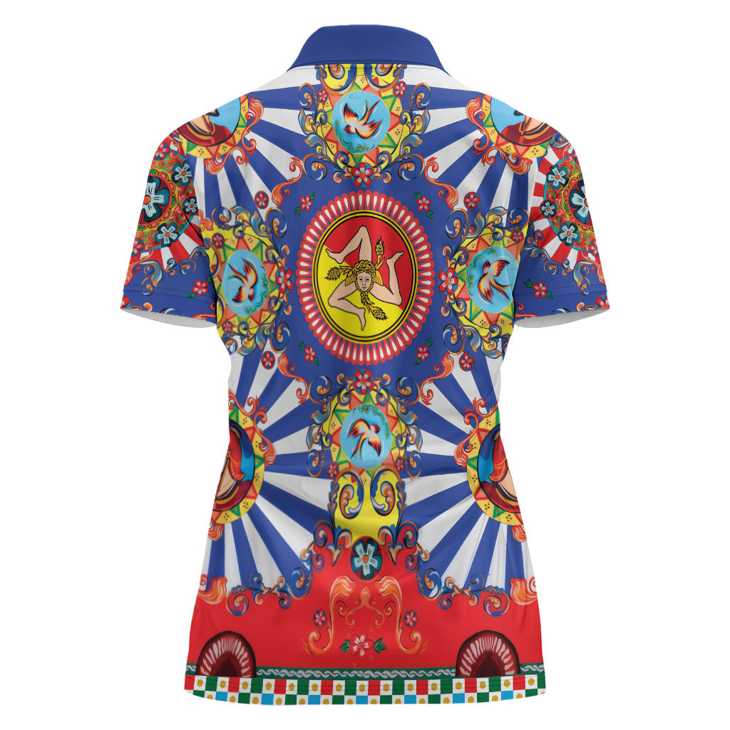 Carretto Siciliano Folk Art Women Polo Shirt Trinacria Symbol Italian Pattern
