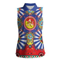 Carretto Siciliano Folk Art Women Sleeveless Polo Shirt Trinacria Symbol Italian Pattern