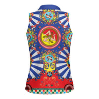 Carretto Siciliano Folk Art Women Sleeveless Polo Shirt Trinacria Symbol Italian Pattern