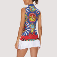 Carretto Siciliano Folk Art Women Sleeveless Polo Shirt Trinacria Symbol Italian Pattern