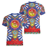 Carretto Siciliano Folk Art Women V-Neck T-Shirt Trinacria Symbol Italian Pattern