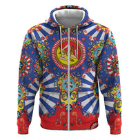 Carretto Siciliano Folk Art Zip Hoodie Trinacria Symbol Italian Pattern
