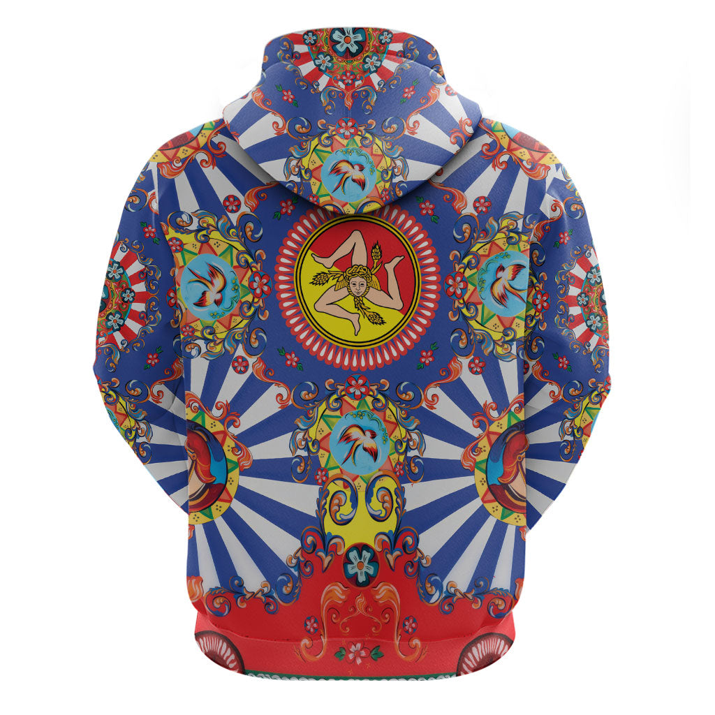 Carretto Siciliano Folk Art Zip Hoodie Trinacria Symbol Italian Pattern