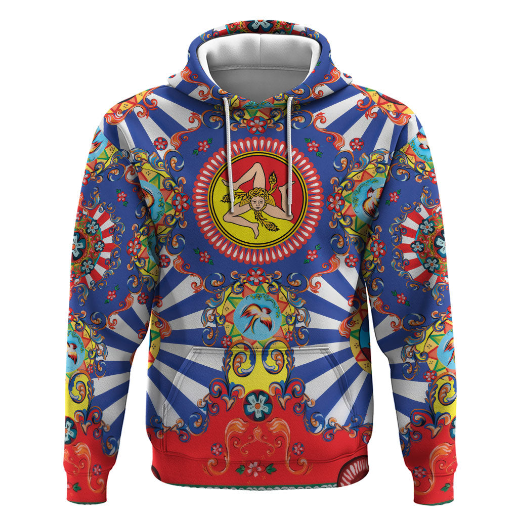 Carretto Siciliano Folk Art Zip Hoodie Trinacria Symbol Italian Pattern