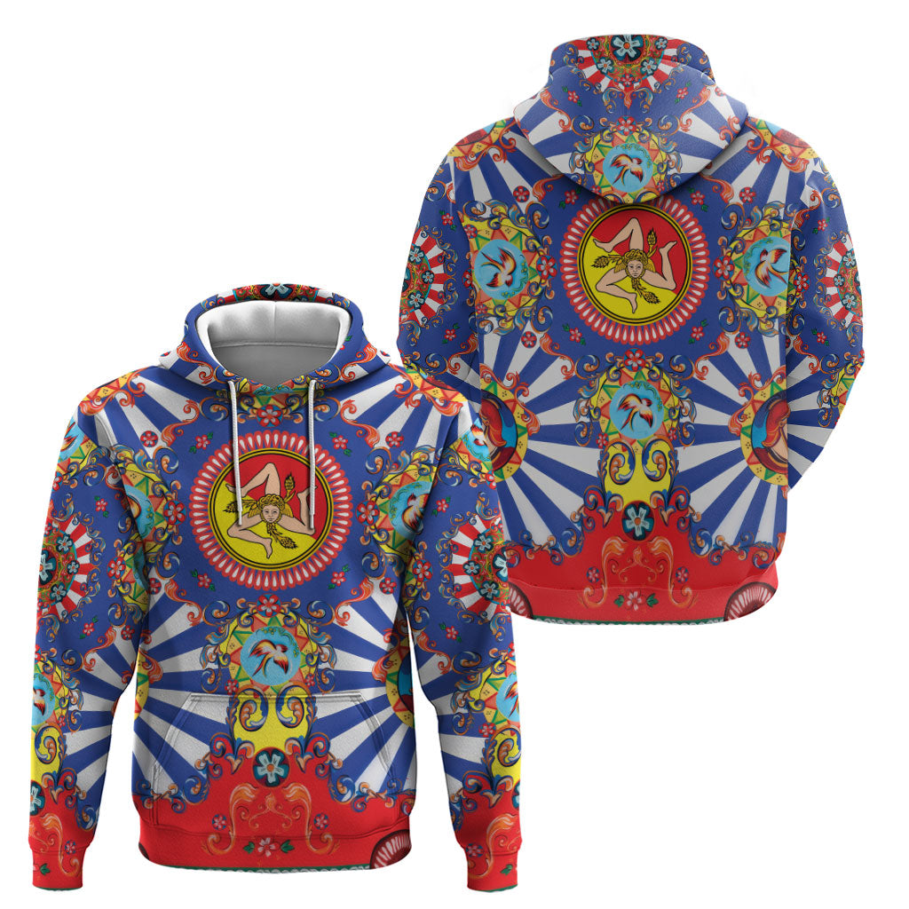 Carretto Siciliano Folk Art Zip Hoodie Trinacria Symbol Italian Pattern