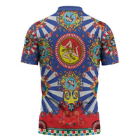 Carretto Siciliano Folk Art Zipper Polo Shirt Trinacria Symbol Italian Pattern