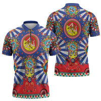 Carretto Siciliano Folk Art Zipper Polo Shirt Trinacria Symbol Italian Pattern