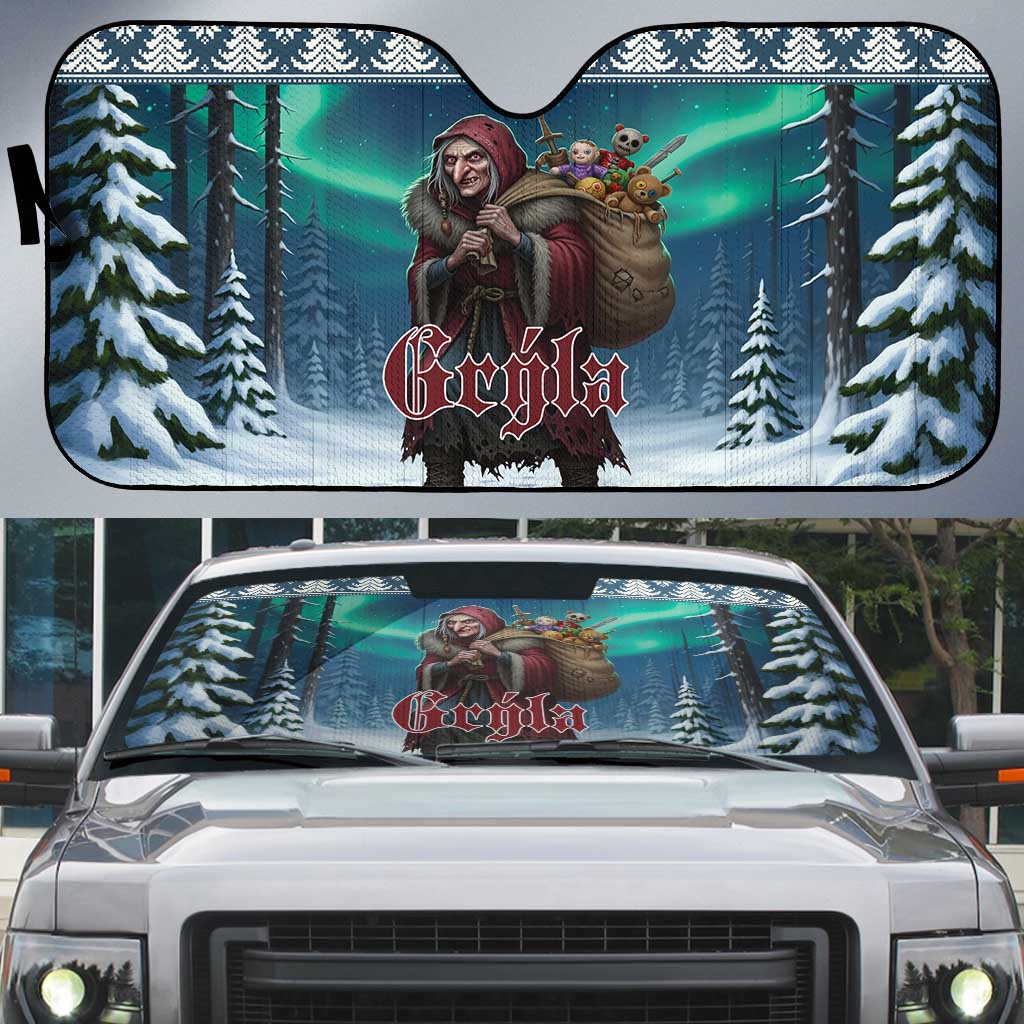 Iceland Christmas Auto Sun Shade Icelandic Gryla Evil Mother of Yule Lads - Wonder Print Shop