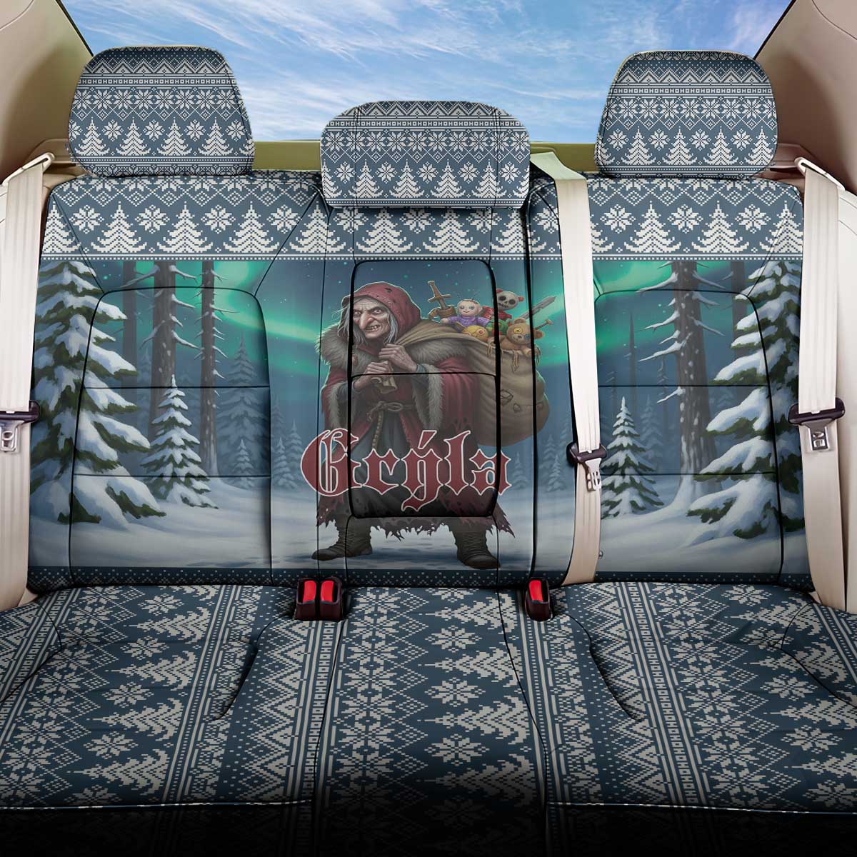 Iceland Christmas Back Car Seat Cover Icelandic Gryla Evil Mother of Yule Lads - Wonder Print Shop
