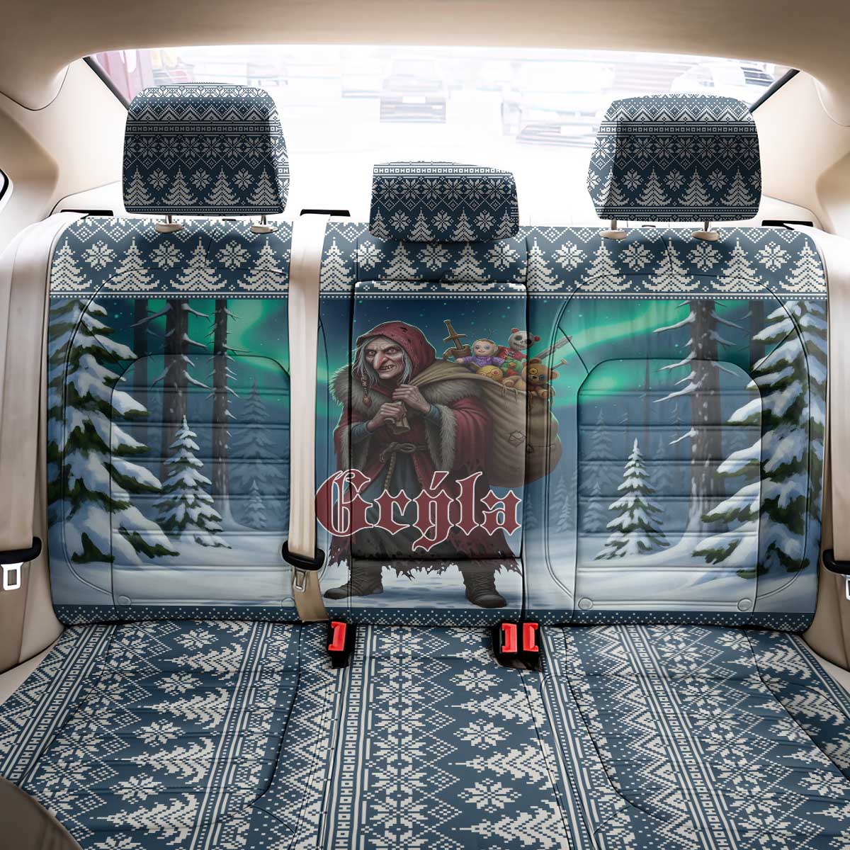 Iceland Christmas Back Car Seat Cover Icelandic Gryla Evil Mother of Yule Lads - Wonder Print Shop