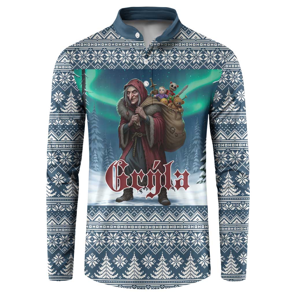 Iceland Christmas Button Sweatshirt Icelandic Gryla Evil Mother of Yule Lads LT19