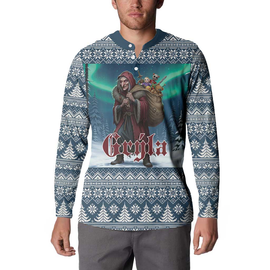 Iceland Christmas Button Sweatshirt Icelandic Gryla Evil Mother of Yule Lads LT19