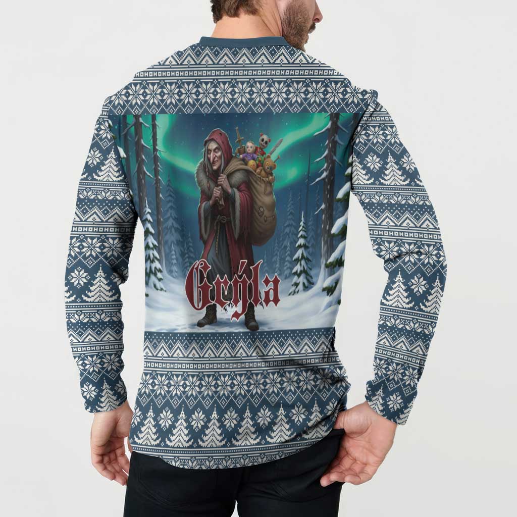 Iceland Christmas Button Sweatshirt Icelandic Gryla Evil Mother of Yule Lads LT19