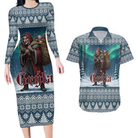 Iceland Christmas Couples Matching Long Sleeve Bodycon Dress and Hawaiian Shirt Icelandic Gryla Evil Mother of Yule Lads LT19