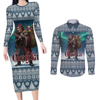 Iceland Christmas Couples Matching Long Sleeve Bodycon Dress and Long Sleeve Button Shirt Icelandic Gryla Evil Mother of Yule Lads LT19