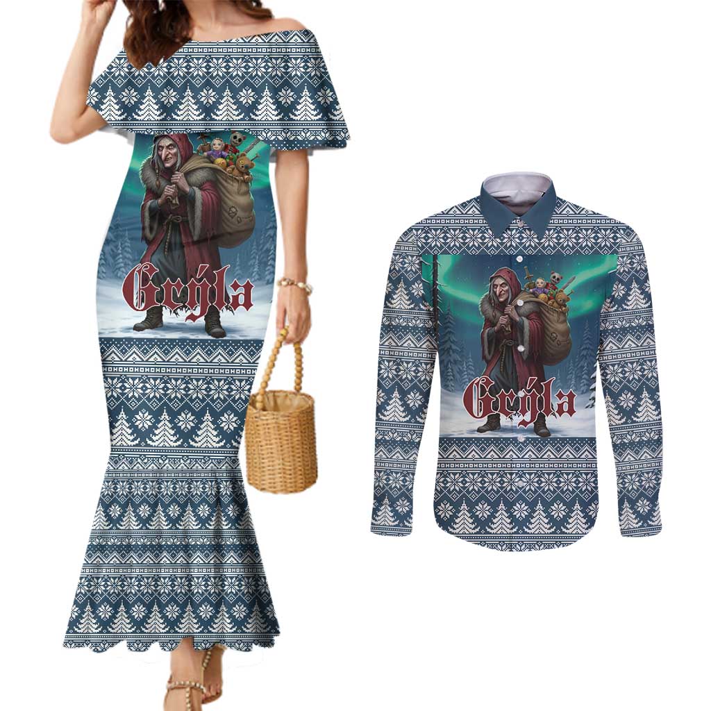 Iceland Christmas Couples Matching Mermaid Dress and Long Sleeve Button Shirt Icelandic Gryla Evil Mother of Yule Lads LT19