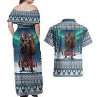 Iceland Christmas Couples Matching Off Shoulder Maxi Dress and Hawaiian Shirt Icelandic Gryla Evil Mother of Yule Lads LT19
