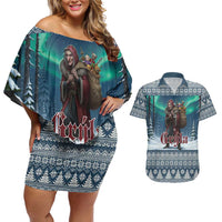 Iceland Christmas Couples Matching Off Shoulder Short Dress and Hawaiian Shirt Icelandic Gryla Evil Mother of Yule Lads LT19