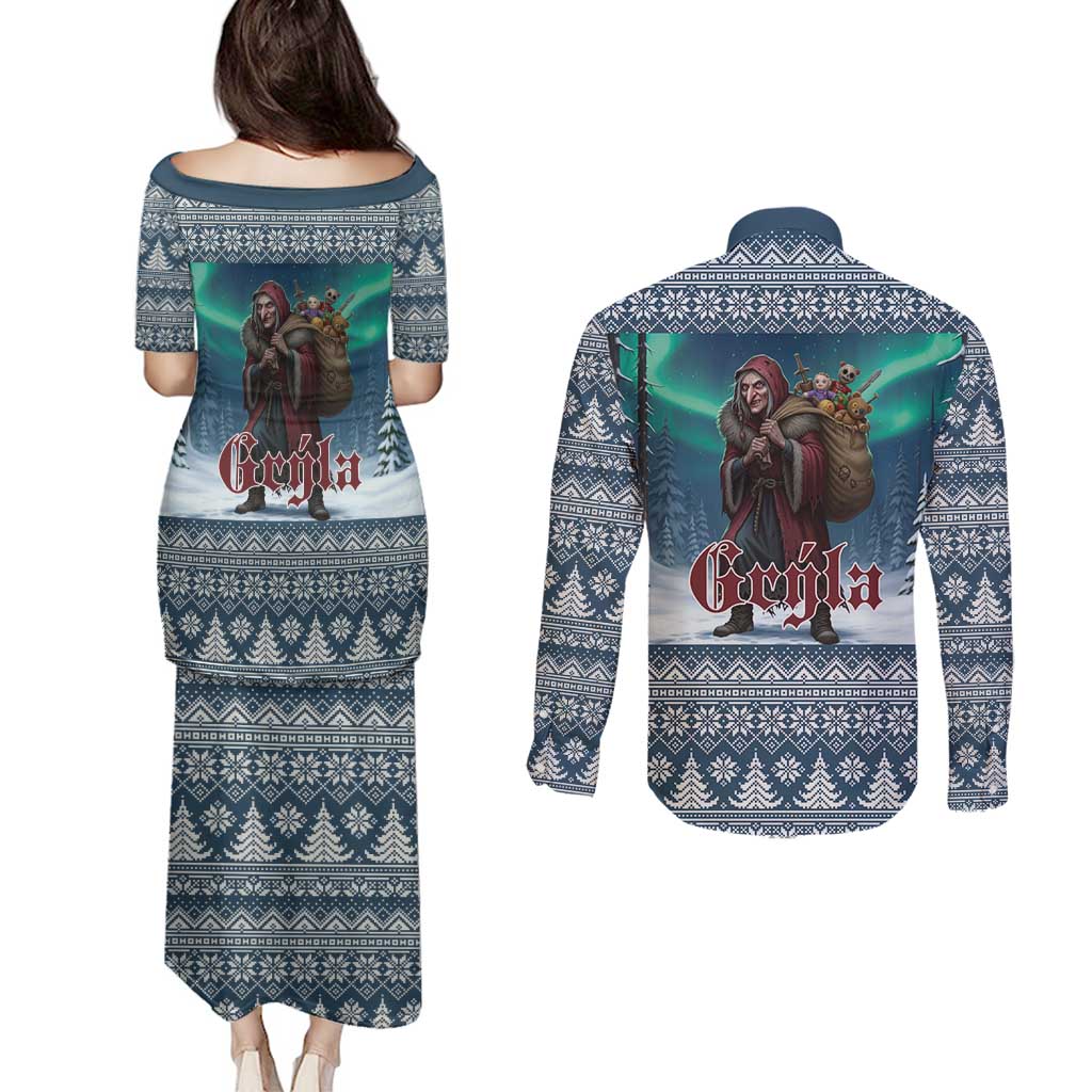 Iceland Christmas Couples Matching Puletasi and Long Sleeve Button Shirt Icelandic Gryla Evil Mother of Yule Lads LT19