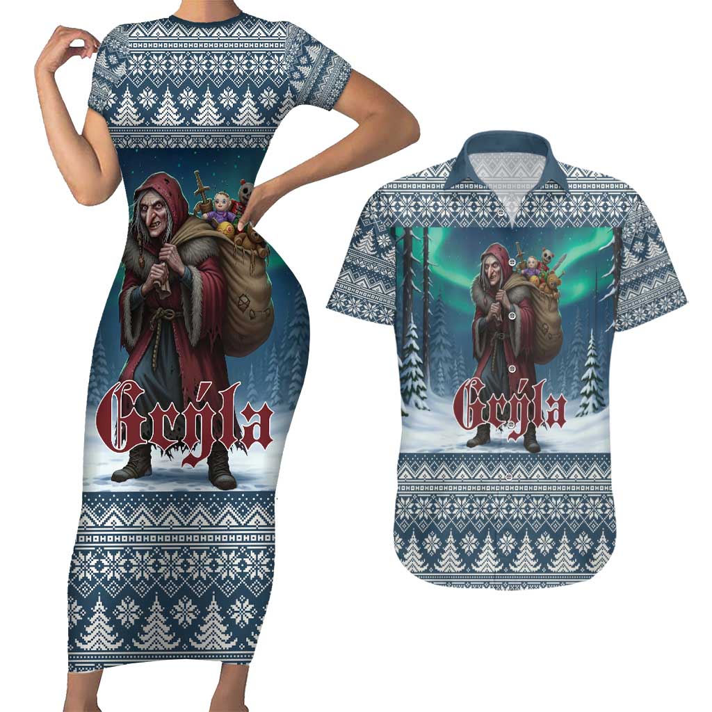 Iceland Christmas Couples Matching Short Sleeve Bodycon Dress and Hawaiian Shirt Icelandic Gryla Evil Mother of Yule Lads LT19