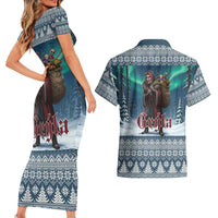 Iceland Christmas Couples Matching Short Sleeve Bodycon Dress and Hawaiian Shirt Icelandic Gryla Evil Mother of Yule Lads LT19
