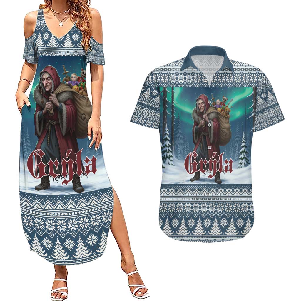 Iceland Christmas Couples Matching Summer Maxi Dress and Hawaiian Shirt Icelandic Gryla Evil Mother of Yule Lads LT19