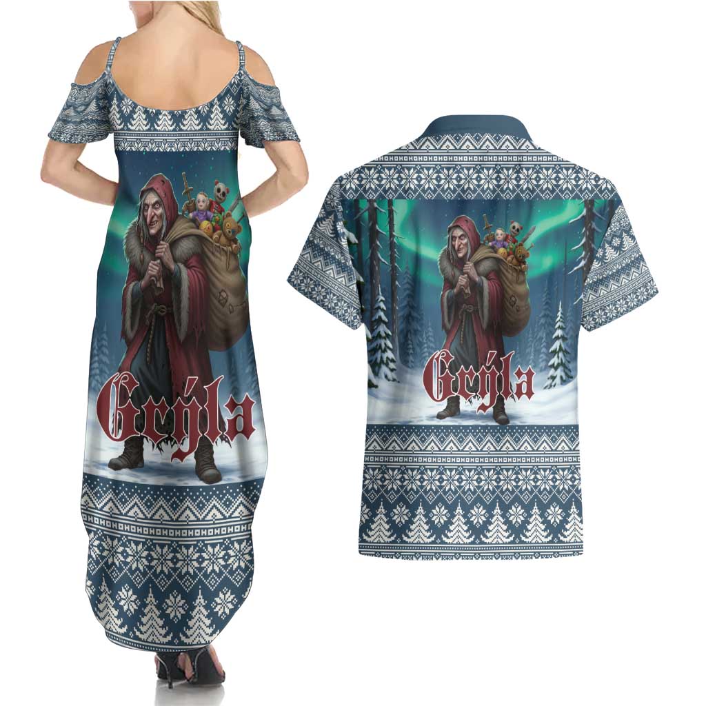 Iceland Christmas Couples Matching Summer Maxi Dress and Hawaiian Shirt Icelandic Gryla Evil Mother of Yule Lads LT19
