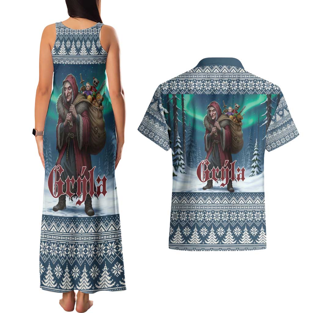 Iceland Christmas Couples Matching Tank Maxi Dress and Hawaiian Shirt Icelandic Gryla Evil Mother of Yule Lads LT19