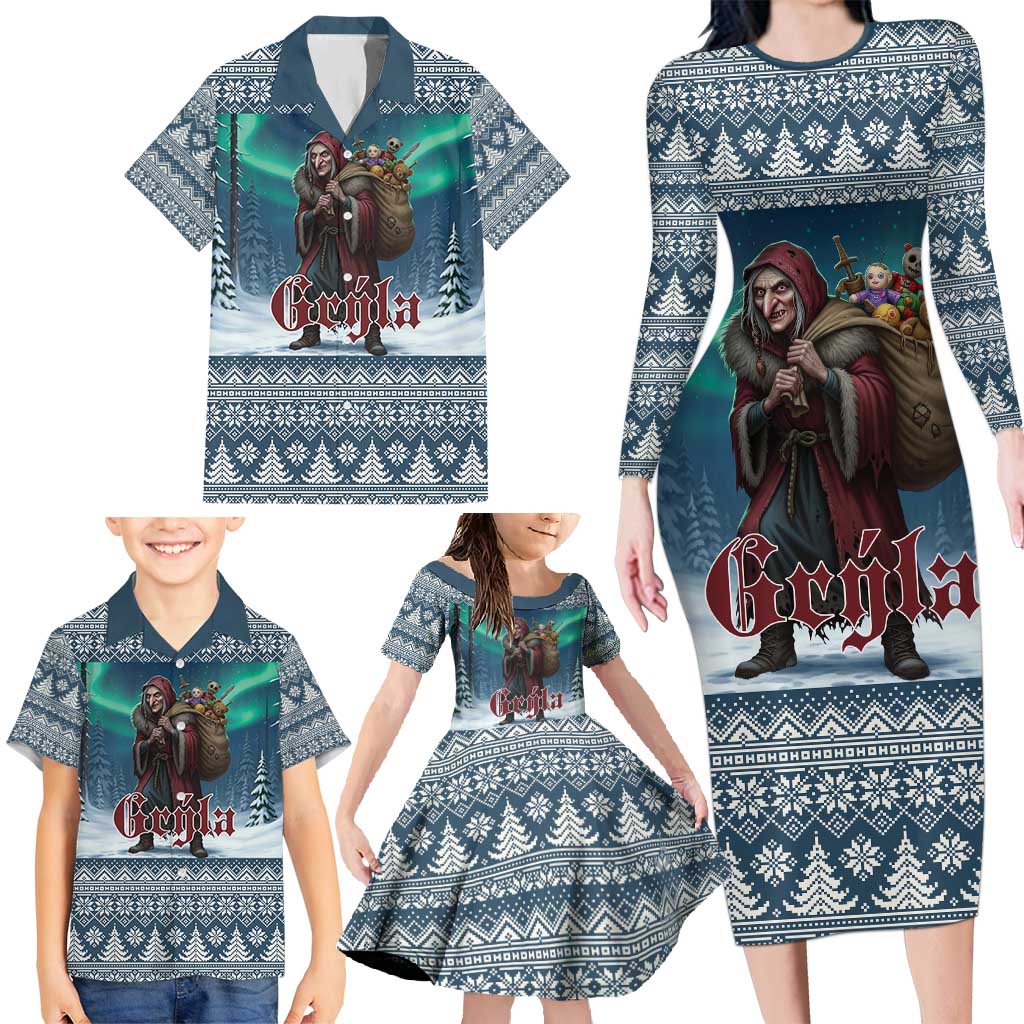 Iceland Christmas Family Matching Long Sleeve Bodycon Dress and Hawaiian Shirt Icelandic Gryla Evil Mother of Yule Lads LT19