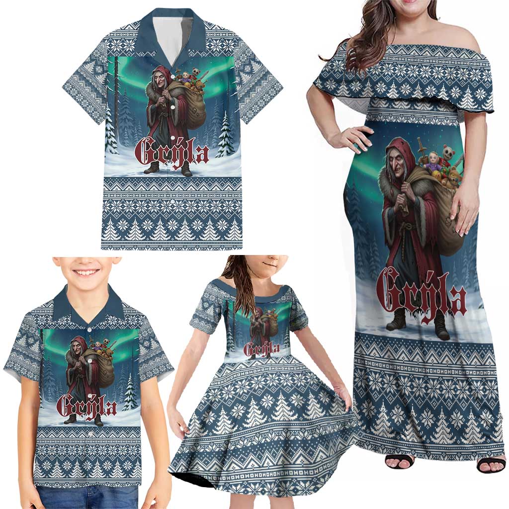 Iceland Christmas Family Matching Off Shoulder Maxi Dress and Hawaiian Shirt Icelandic Gryla Evil Mother of Yule Lads LT19
