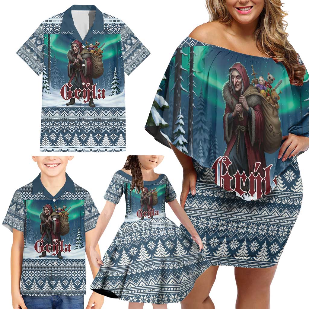 Iceland Christmas Family Matching Off Shoulder Short Dress and Hawaiian Shirt Icelandic Gryla Evil Mother of Yule Lads LT19