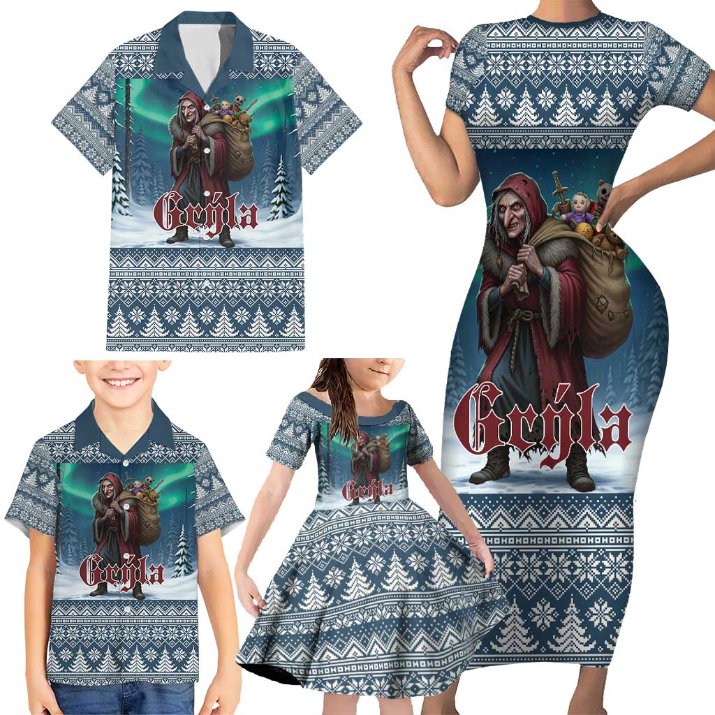 Iceland Christmas Family Matching Short Sleeve Bodycon Dress and Hawaiian Shirt Icelandic Gryla Evil Mother of Yule Lads LT19